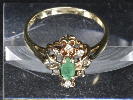 10k Diamond & Emerald Ring