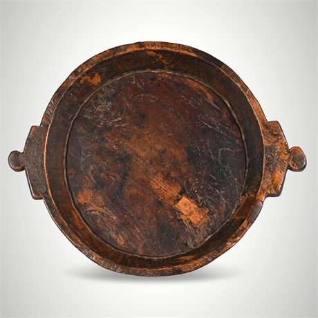 Teak Wood Parat Bread Bowl — Indian Chapati Tray, Carved Handles