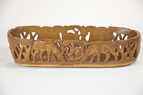 African Theme Carved Elephant Bowl