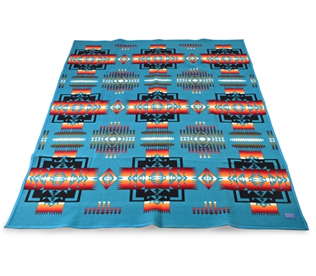 Pendleton “Beaver State” Chief Joseph Wool Blanket – Turquoise, 76" x 62"