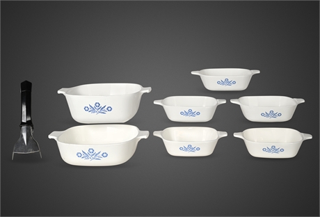 Corning Ware Blue Cornflower Set — P-1½-B & P-41-B, Handle, 7 Pcs