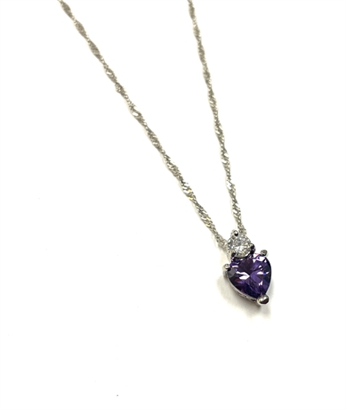 Sterling Silver Necklace with Purple Stone Pendant