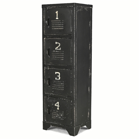 Industrial Steel 4-Door Locker Cabinet — Distressed Black Finish
