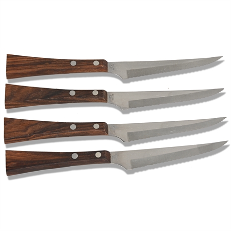 (4) Teak Steak Knives