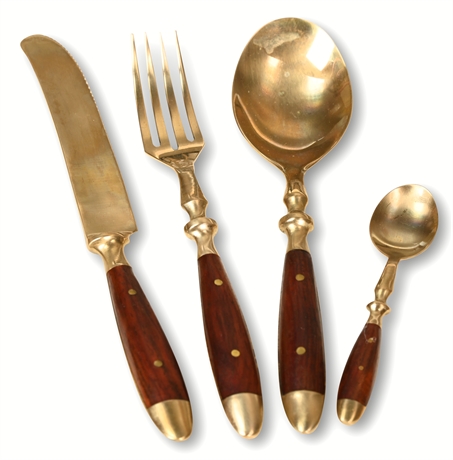 Vintage Rosewood & Brass Flatware: Service for 6