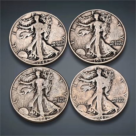 1942 (4) Walking Liberty Half Silver Dollars