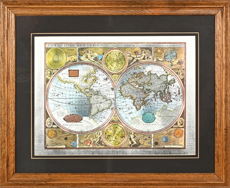 "A New and Accurat Map of the World" - 1651 John Speed Foil Print Reproduction