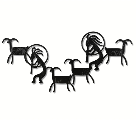 Kokopelli Petroglyph Iron Wall Art 15x30" — Southwest Bighorn, Black Textured