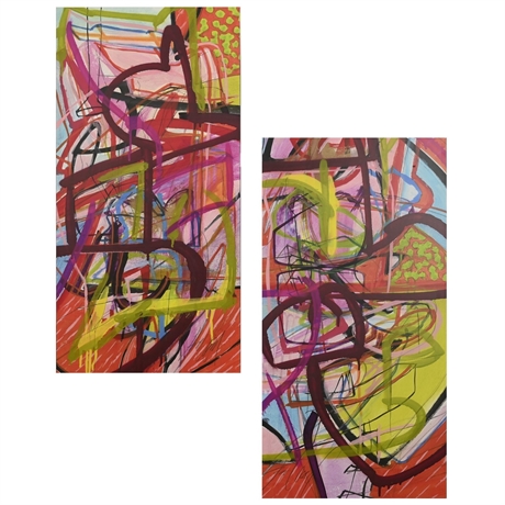 "Dos Abstract Print on Canvas - 60x30 Diptych Modern Art"