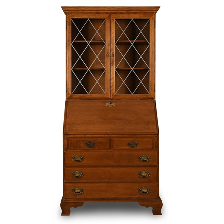 Ethan Allen Maple Slant-Front Secretary Desk with Bookcase, Early American Style