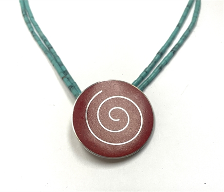 Sterling Silver Spiral Statement Necklace with Turquoise Beads