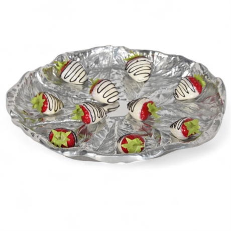 14" Wilton Armetale Cabbage Leaf Platter & Faux Chocolate Covered Strawberries