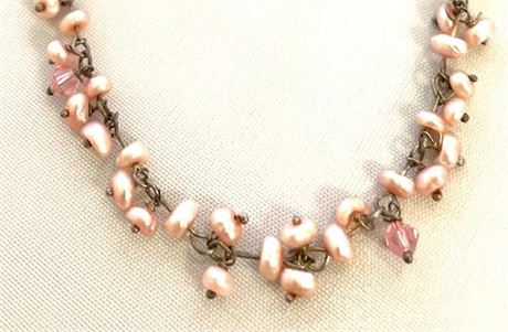 Small Pink Seed Pearl Necklace with Sterling Silver Closure