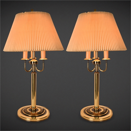 Vintage Brass-tone 3-Way Table Lamps – 32" Pair w/ Shades