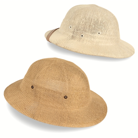 Brookstone Woven Safari Pith Helmets – Adjustable, Near New Condition