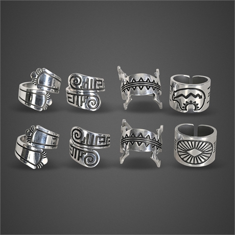 Hopi-Style Polished Aluminum Overlay Ring Collection, Set of 8