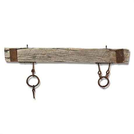 Antique Timber Beam, Forged Iron Chain & Rings — Chandelier Base, Wall Mount