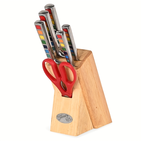 Fiesta Knife Block Set – 5 Knives & Shears, Maker Marked