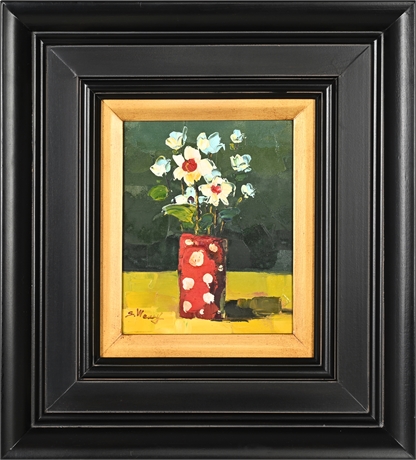 S. Weary Floral Still Life — Hand-Painted Oil on Canvas, Signed
