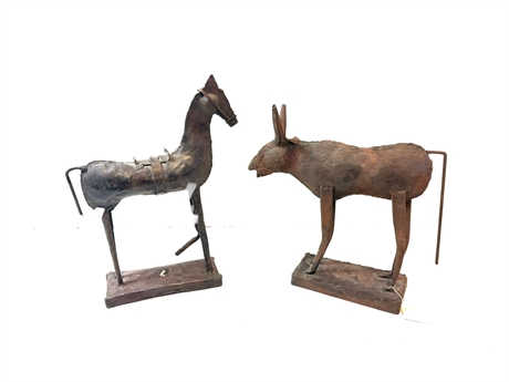 Metal Horse & Cow Sculptures