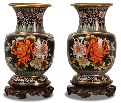 Pair Chinese Cloisonne Vases on Stands