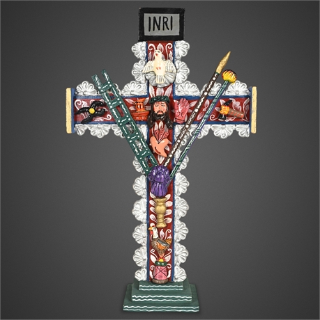 Mexican Folk Art Milagro Cross — The Symbols of Christ’s Life, 15½"