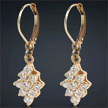 14K 1cttw Diamond Cluster Earrings