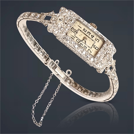 1920's Deco Platinum & Diamond Ladies Wristwatch