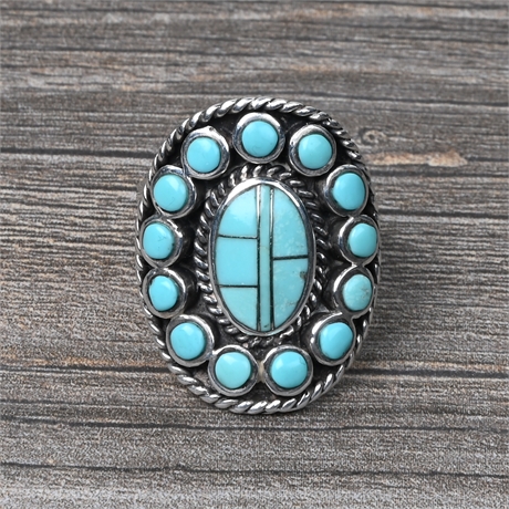 Sterling Turquoise Inlay Ring, Size 9.5