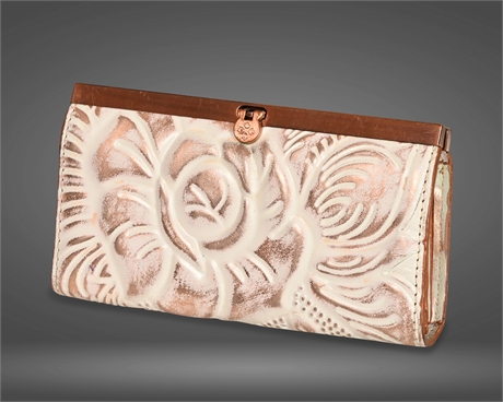 Patricia Nash White Rose Gold Tooled Leather Wallet