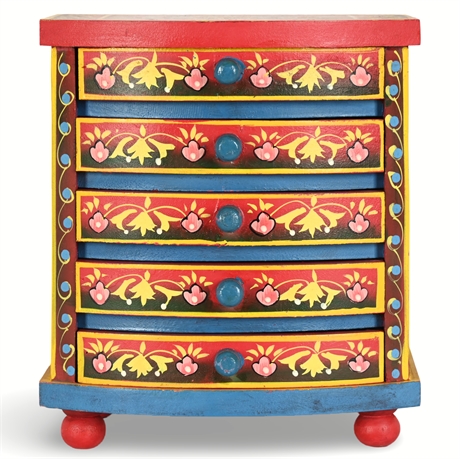 Vibrant Hand-Painted Wooden Mini Chest of Drawers with Floral Design