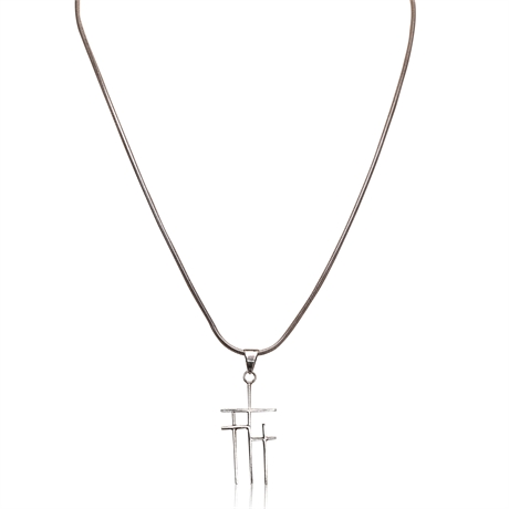 Sterling Silver 3 Crosses Pendant & Necklace