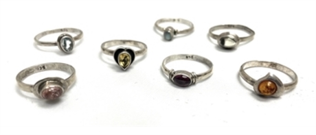 7 Sterling Silver Rings with Stones