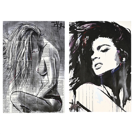 Loui Jover “White Wash” & “Aztec Heart” Canvas Art Set 18x12