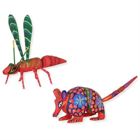 Alebrije Pair – Armadillo by Hipolito Fabian & Wasp by Efrain Fuentes