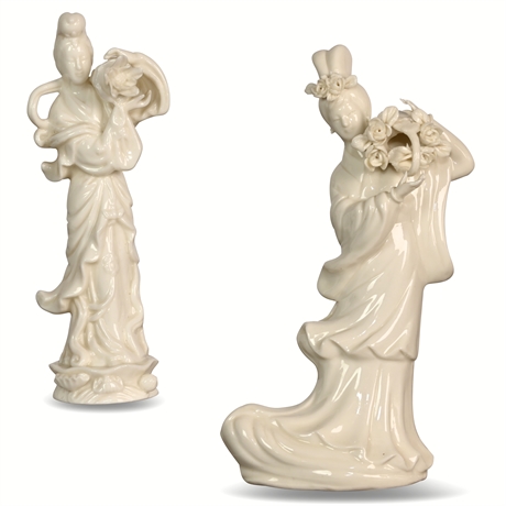 Vintage Chinese Blanc De Chine Kwan Yin Porcelain Figures