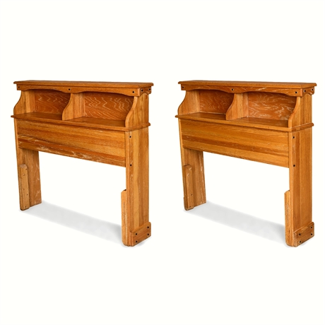 Brandt Ranch Oak Twin Headboards with Shelves Rustic Lodge Style Pair
