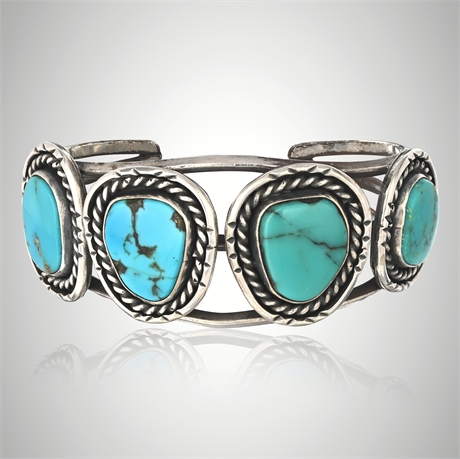 Vintage Navajo Sterling & Natural Turquoise Cuff Bracelet, 39.04g