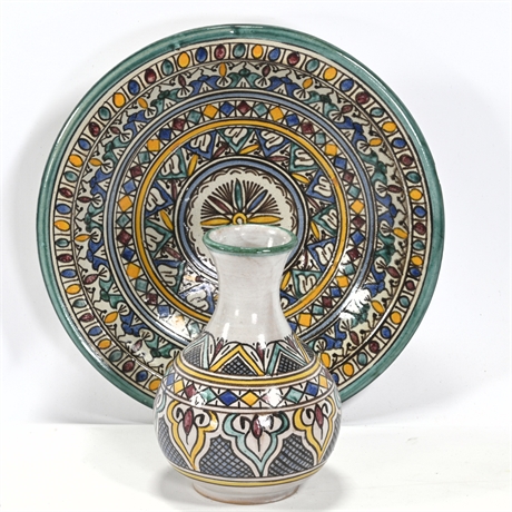 Italian Hand Painted Bowl & Vase