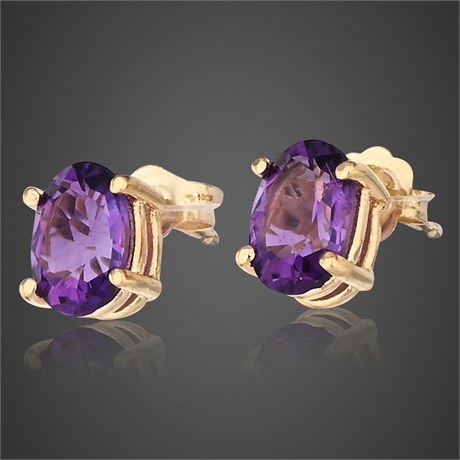 14K Gold Amethyst Oval Stud Earrings – Signed