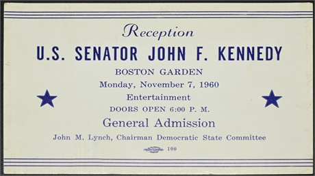 John F. Kennedy 1960 Reception Boston Garden Ticket