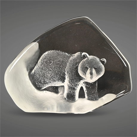 Mats Jonasson "Polar Bear" Engraved Lead Crystal Sculpture