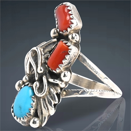 Vintage Navajo Sterling Silver & Coral Ring