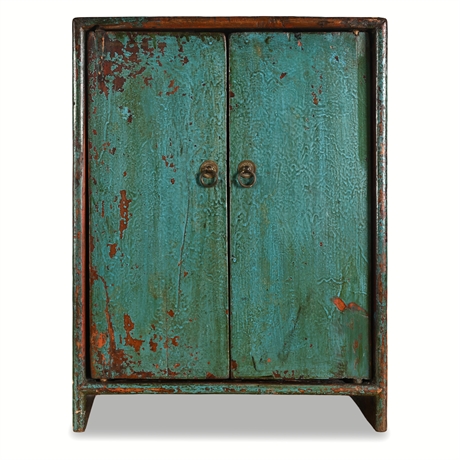 c.1890 Dongbei Chinese Painted Cabinet – Turquoise Lacquer, 23"