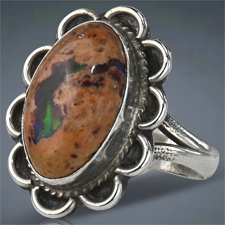 Mexican Fire Opal Taxco Sterling Ring, Size 7