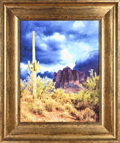 Robert Gertz 2006 Desert Landscape — Saguaro Scene, Gilt Frame