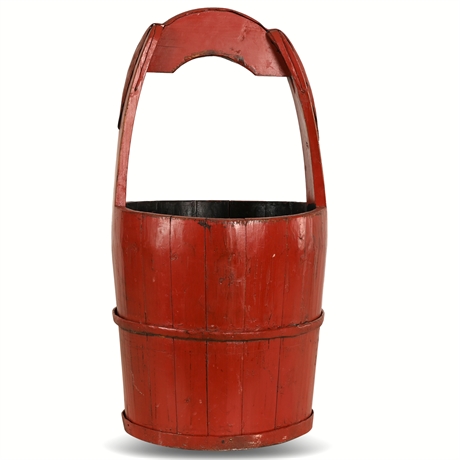 Vintage Rustic Chinese Red Water Bucket