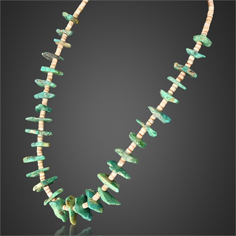 1950s Santo Domingo Pueblo Royston Turquoise Nugget & Shell Heishi Necklace
