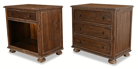 French Empire Dark-Finish Matching Storage Chests – Open & 3-Drawer