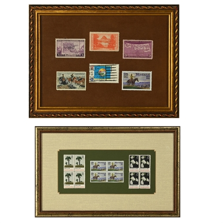 Framed Collection of Vintage U.S. Commemorative Stamps